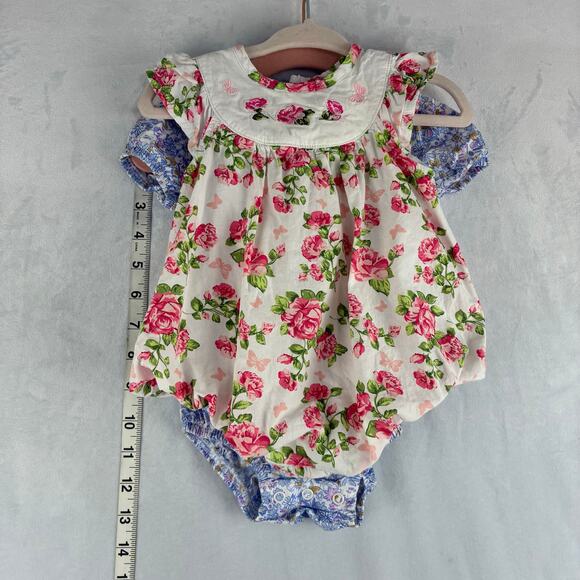 Romper Lot Of 2 Baby Girl 6 Mo Floral Rose Bow Bib Ribbon Spring Easter Church - Picture 2 of 9